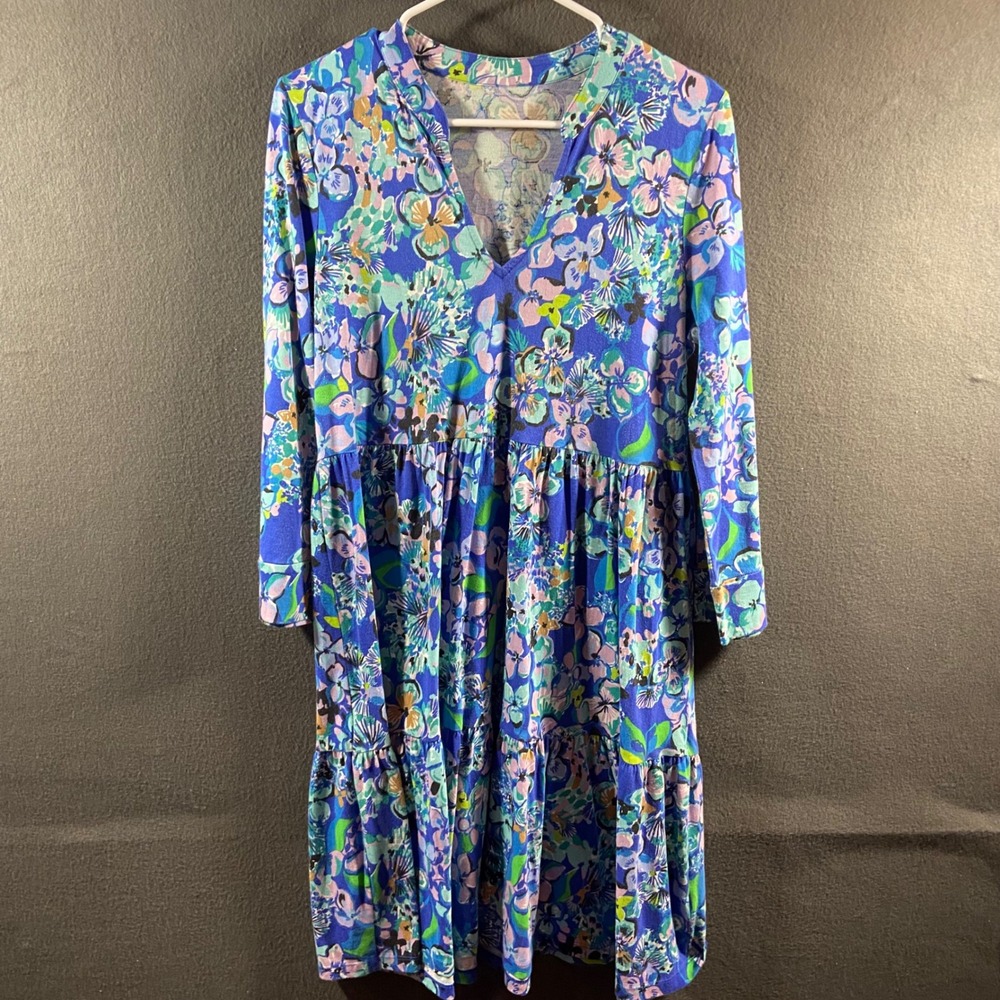 Lilly Pulitzer Alaina Dress M Formentera Turquoise Keep On Beleafing Tiered